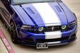 Front end of a Ford Mustang with white LED fog light halo rings.