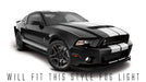 Three quarters view of a Ford Mustang with white LED fog light halo rings.