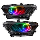 Ford Mustang headlights with ColorSHIFT LED halo rings.