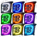 Grid view of GMC Yukon headlights showing different LED halo colors.