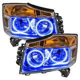 Nissan Armada headlights with blue LED halo rings.