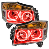 Nissan Armada headlights with red LED halo rings.