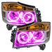 Nissan Armada headlights with pink LED halo rings.