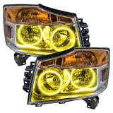 Nissan Armada headlights with yellow LED halo rings.