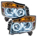 Nissan Titan headlights with white LED halo rings.
