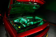 Red Challenger with green engine bay lighting.