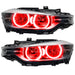 BMW 320 headlights with red LED halo rings.