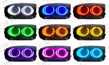 Grid view of Mitsubishi 3000GT headlights showing different LED halo colors.