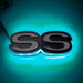 Illuminated SS Emblem with cyan LEDs.