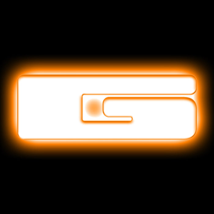 The letter "G" Amber LED Illuminated Letter Badge with matte white finish.