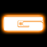 The letter "G" Amber LED Illuminated Letter Badge with matte white finish.