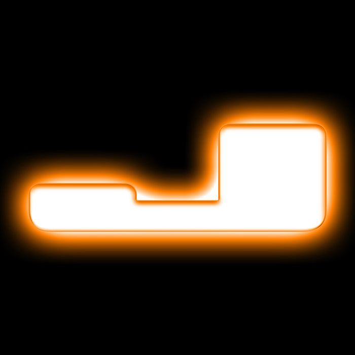 The letter "J" Amber LED Illuminated Letter Badge with matte white finish.