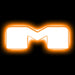 The letter "M" Amber LED Illuminated Letter Badge with matte white finish.