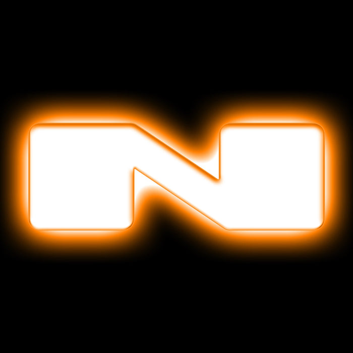 The letter "N" Amber LED Illuminated Letter Badge with matte white finish.