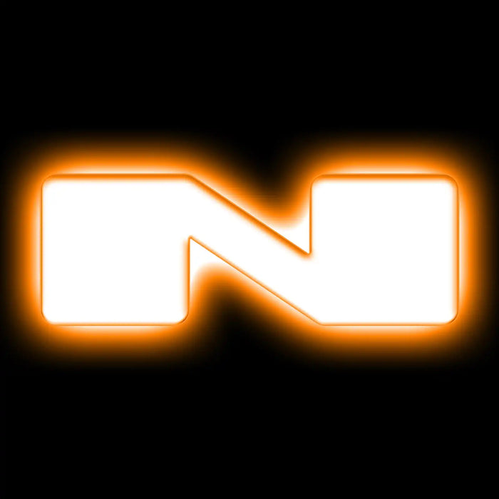 The letter "N" Amber LED Illuminated Letter Badge with matte white finish.