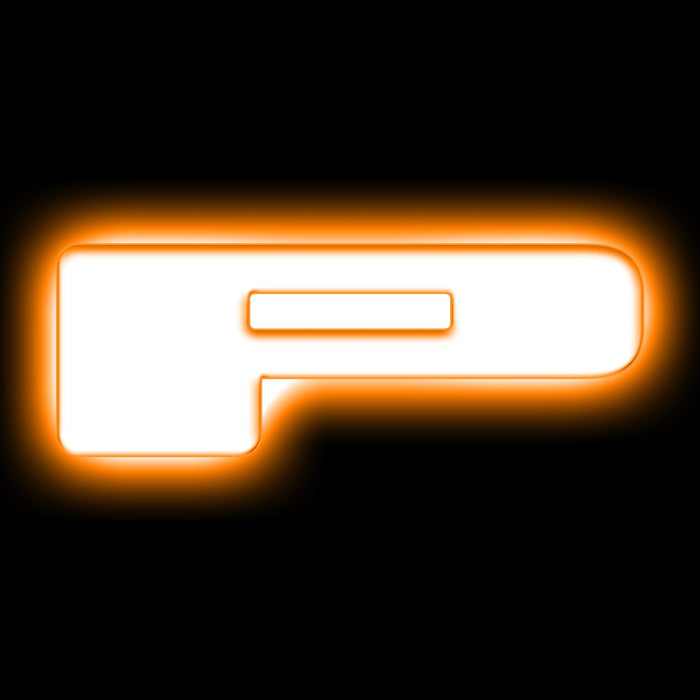 The letter "P" Amber LED Illuminated Letter Badge with matte white finish.