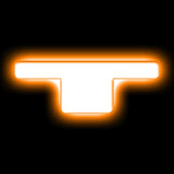 The letter "T" Amber LED Illuminated Letter Badge with matte white finish.