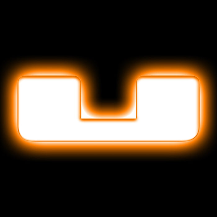 The letter "U" Amber LED Illuminated Letter Badge with matte white finish.