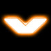 The letter "V" Amber LED Illuminated Letter Badge with matte white finish.