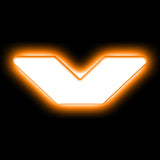 The letter "V" Amber LED Illuminated Letter Badge with matte white finish.