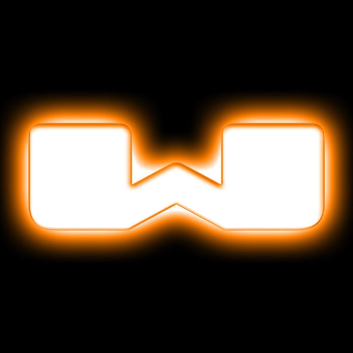 The letter "W" Amber LED Illuminated Letter Badge with matte white finish.