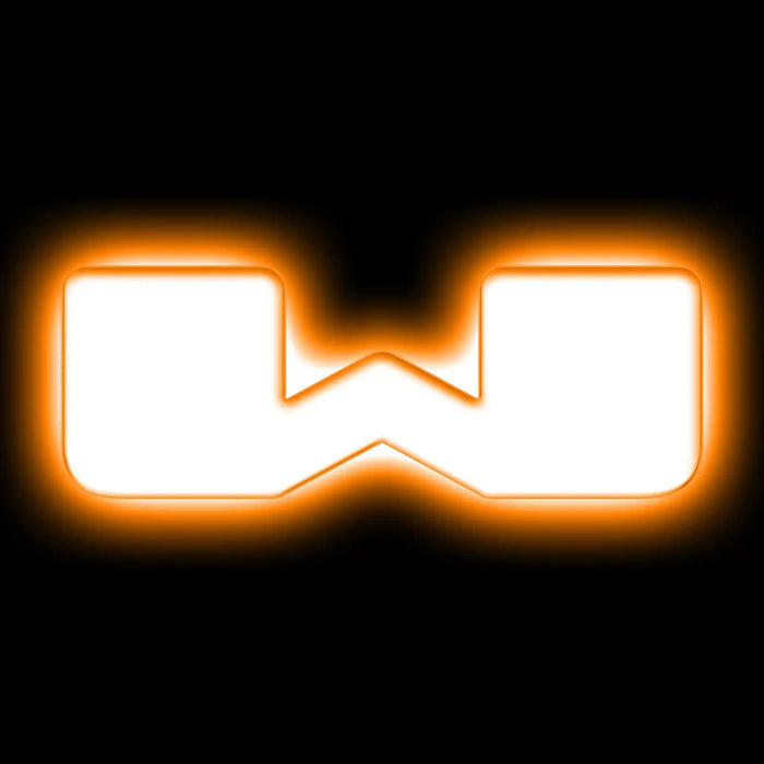 The letter "W" Amber LED Illuminated Letter Badge with matte white finish.