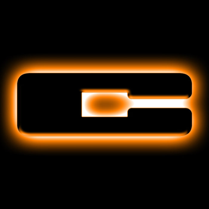 The letter "C" Amber LED Illuminated Letter Badge with matte black finish.