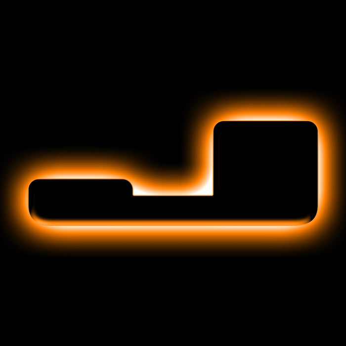 The letter "J" Amber LED Illuminated Letter Badge with matte black finish.