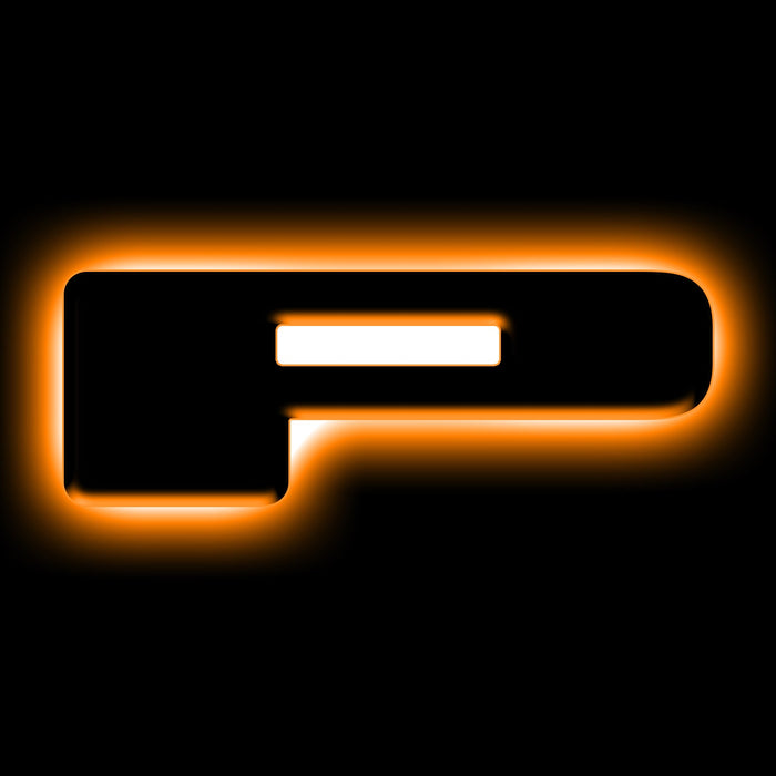 The letter "P" Amber LED Illuminated Letter Badge with matte black finish.