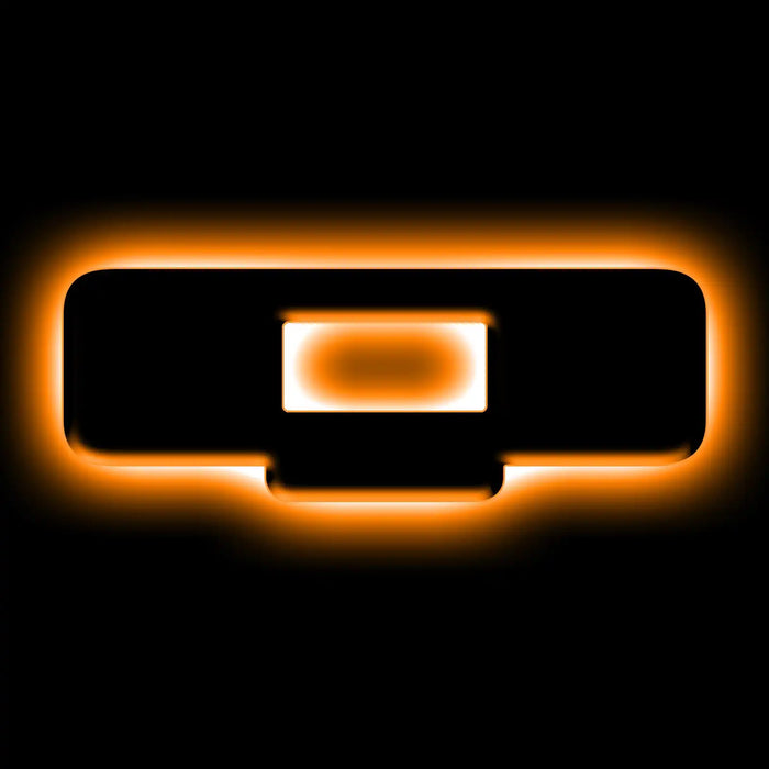 The letter "Q" Amber LED Illuminated Letter Badge with matte black finish.
