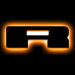 The letter "R" Amber LED Illuminated Letter Badge with matte black finish.