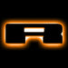 The letter "R" Amber LED Illuminated Letter Badge with matte black finish.