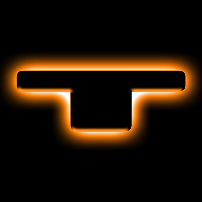 The letter "T" Amber LED Illuminated Letter Badge with matte black finish.