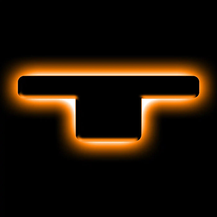 The letter "T" Amber LED Illuminated Letter Badge with matte black finish.