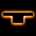 The letter "T" Amber LED Illuminated Letter Badge with matte black finish.
