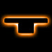 The letter "T" Amber LED Illuminated Letter Badge with matte black finish.