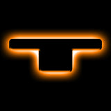 The letter "T" Amber LED Illuminated Letter Badge with matte black finish.