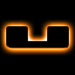 The letter "U" Amber LED Illuminated Letter Badge with matte black finish.