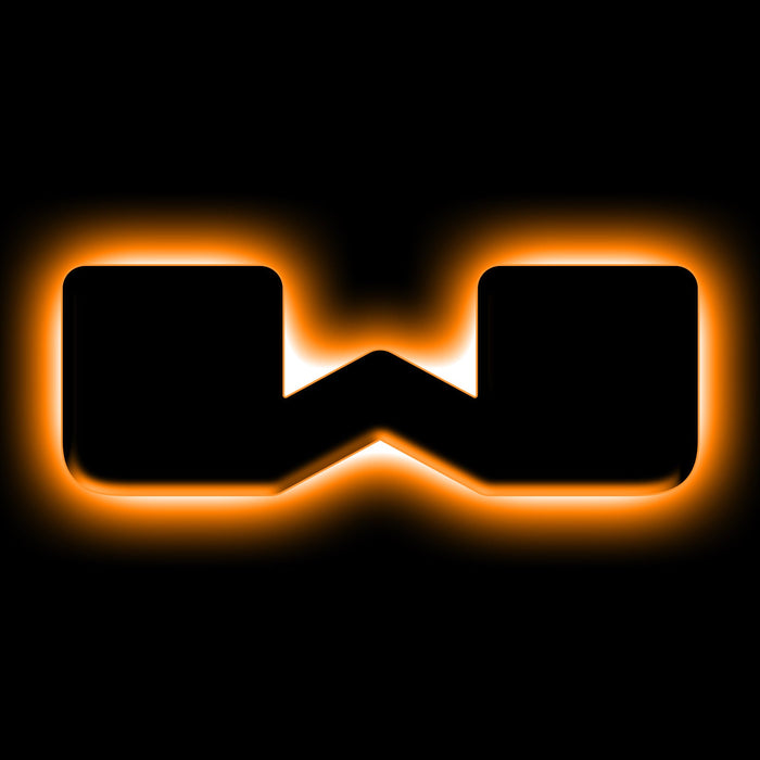 The letter "W" Amber LED Illuminated Letter Badge with matte black finish.
