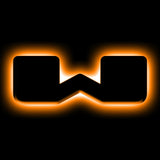 The letter "W" Amber LED Illuminated Letter Badge with matte black finish.