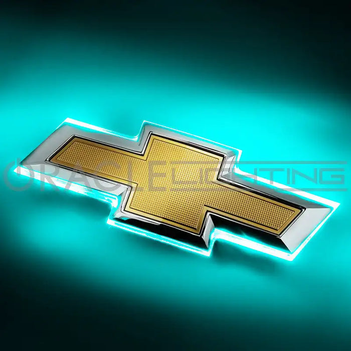 2016-2019 Chevrolet Camaro Illuminated Rear Bowtie Emblem with cyan LEDs.