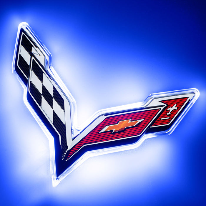2014-2019 Chevrolet C7 Corvette Rear Illuminated Emblem with blue LEDs.