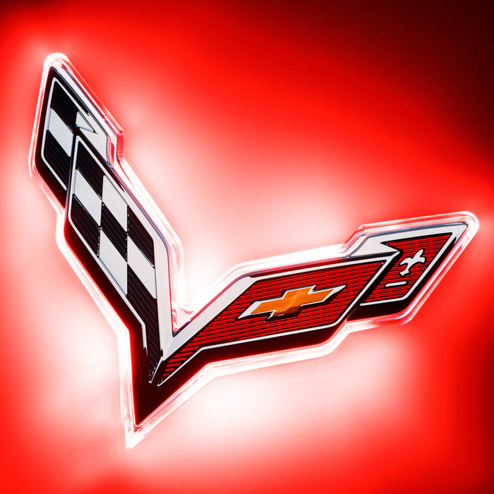 2014-2019 Chevrolet C7 Corvette Rear Illuminated Emblem with red LEDs.