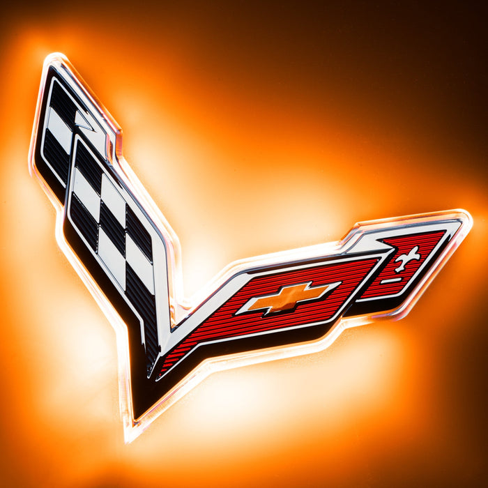 2014-2019 Chevrolet C7 Corvette Rear Illuminated Emblem with amber LEDs.