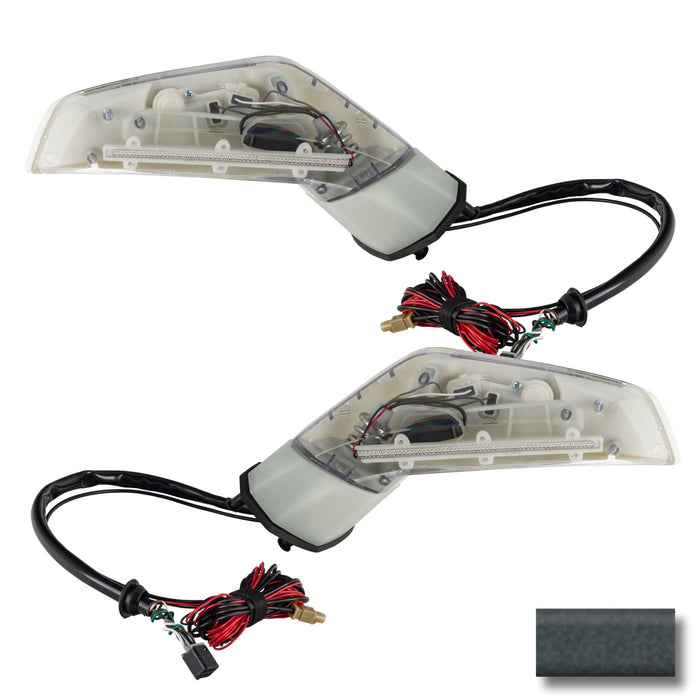 2005-2013 Chevrolet C6 Corvette Concept LED Side Mirrors with metallic grey paint swatch.