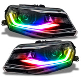 Chevrolet Camaro headlights with rainbow DRLs.