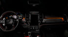 View of a RAM TRX dashboard from the backseat with amber LED ambient lighting kit.