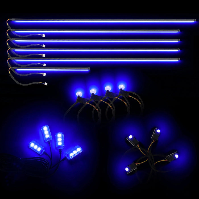Dynamic ColorSHIFT 18-Piece Universal LED Interior Kit - Bluetooth Multi-Zone Lighting with blue LED light bars and pods.