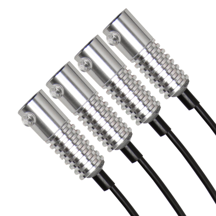 Close-up on four Fiber Optic LED Light Heads.