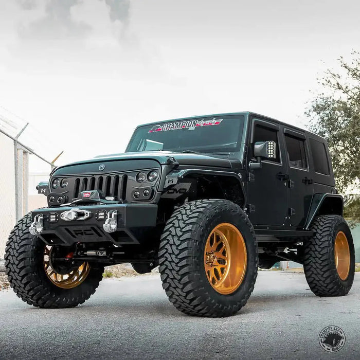 Three quarters view of a Jeep Wrangler JK with LED Off-Road Side Mirrors installed.